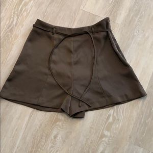 Olive green high waisted satin shorts